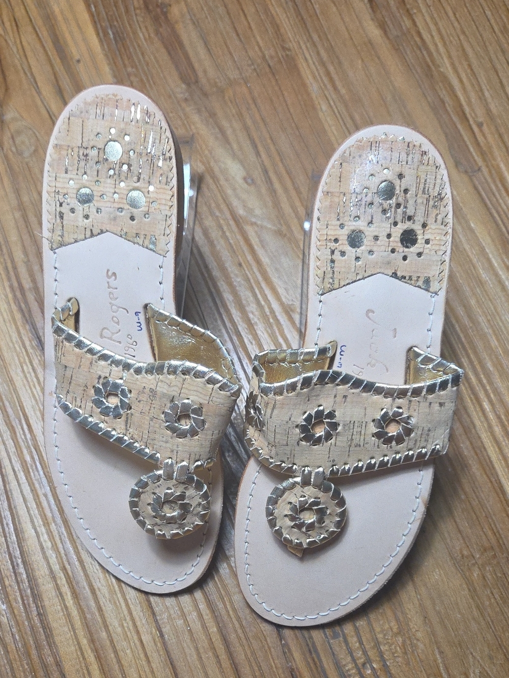 Gold Cork-Textured Women’s Slide Sandals